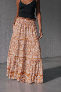 Nova Ric Rac Maxi Skirt Tan/White