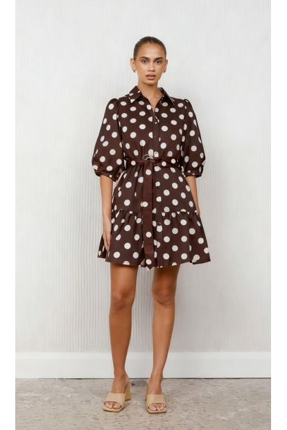 Sadie Belted Polka Dot Dress Chocolate