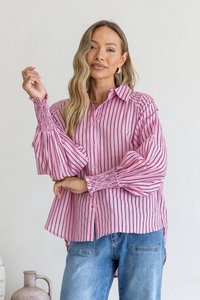 Belair Stripe Cuff Shirt Pink