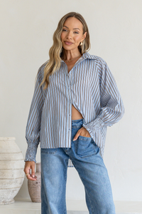 Belair Stripe Cuff Shirt Blue
