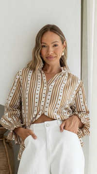 Jadore Heart Stripe Shirt Latte