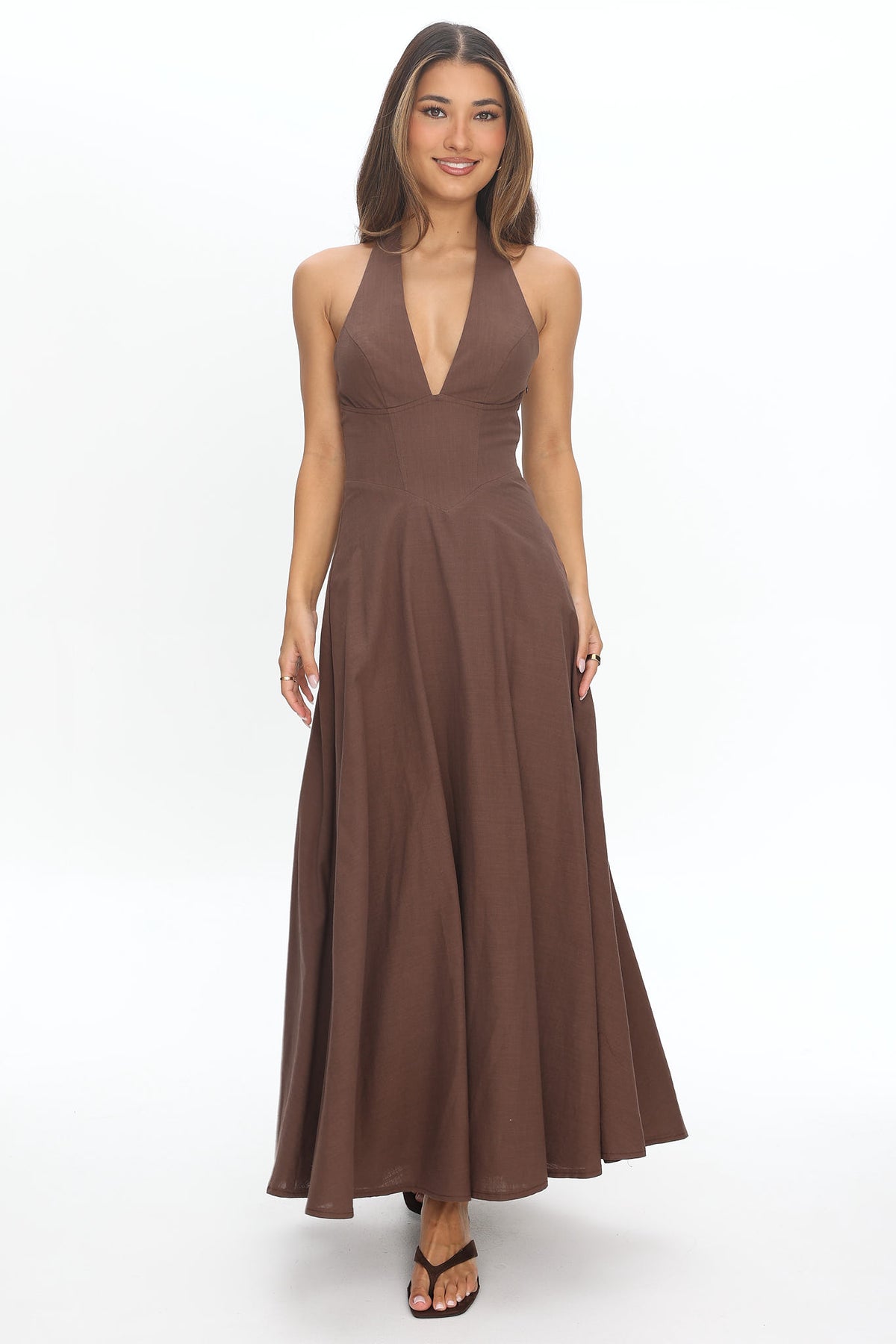 Calliope Halter Dress Chocolate
