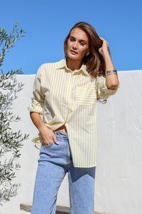 Daisy Stripe Cotton Shirt Lemon/White