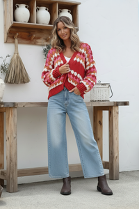 Tellulah Chunky Stripe Cardi Pink/Red