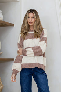 Riley Colour Block Knit Tobacco/Natural
