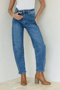 Barrel Leg Stretch Jean Mid Blue