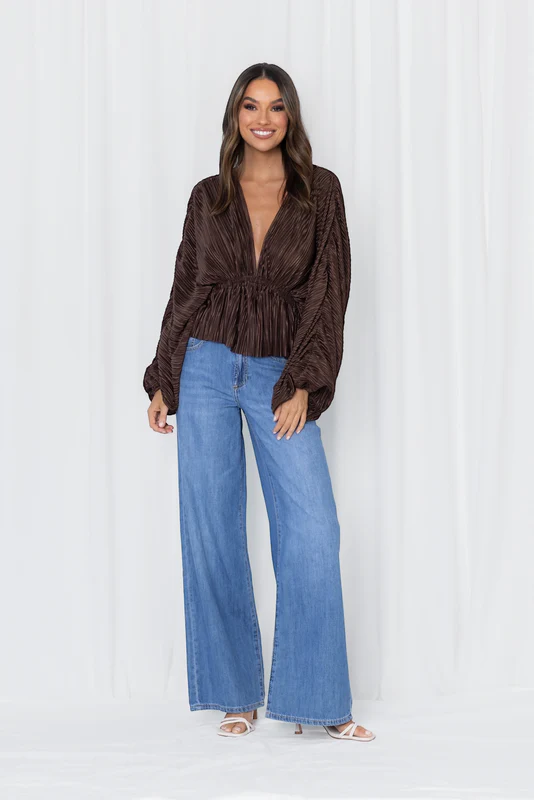 Willa Balloon Sleeve Top Chocolate