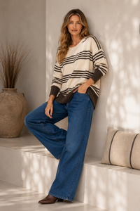 Stanford Multi Stripe Knit Natural/Choc