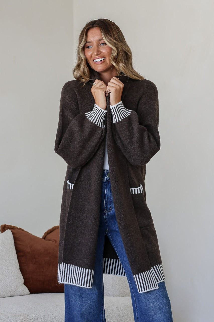 Tilly Blanket Stitch Coatigan Chocolate