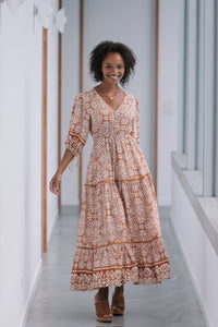 Nova Ric Rac Maxi Dress Tan/White