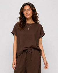 Ava Linen Top Chocolate