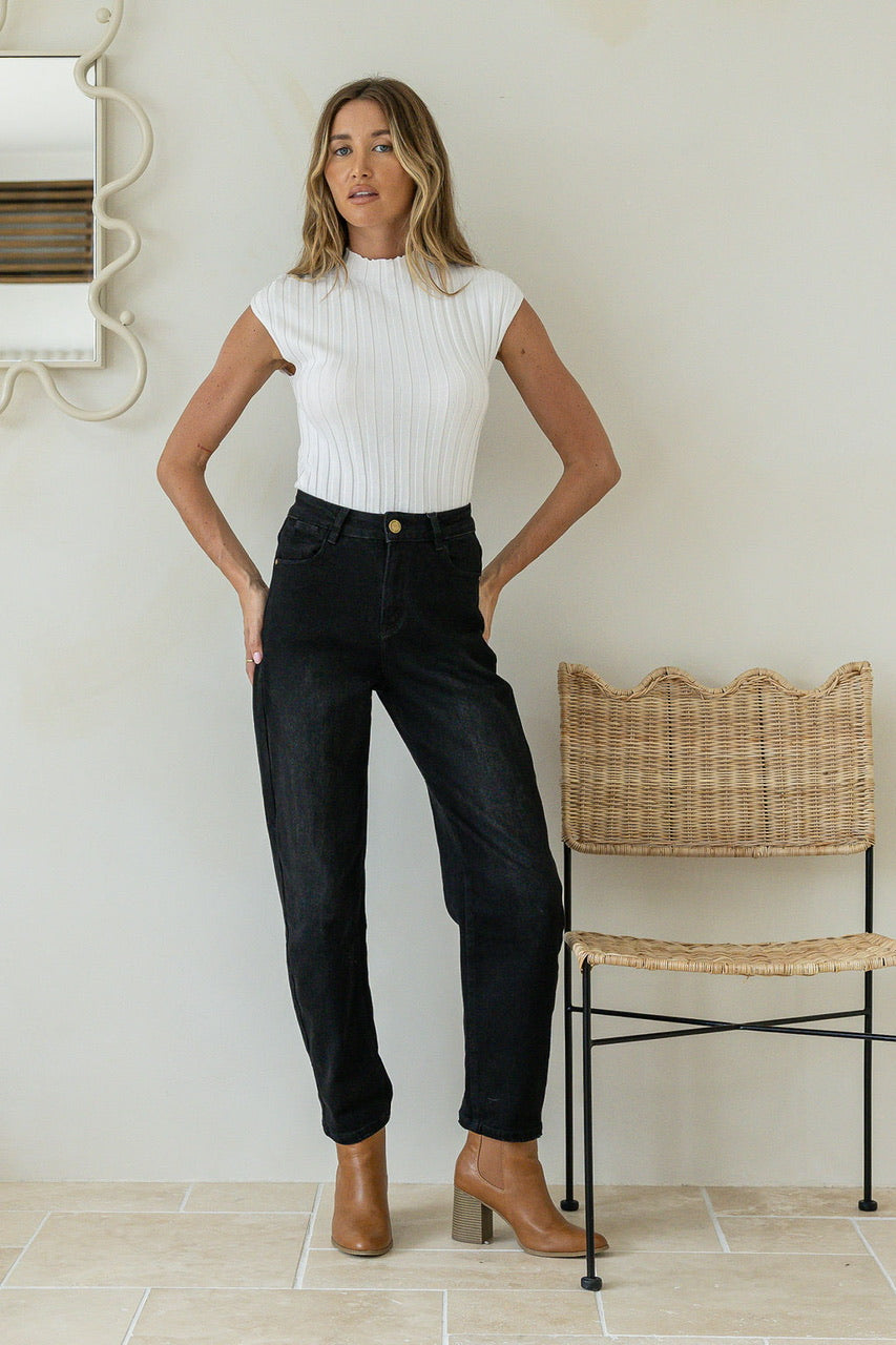 Barrel Leg Stretch Jean Washed Black