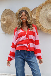Brady Bunch Stripe Cardi Red/Pink