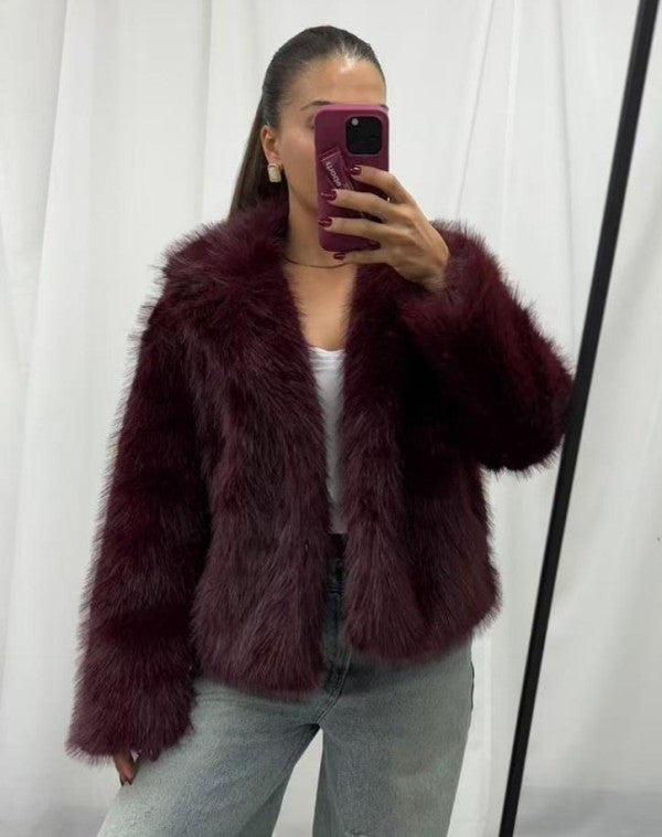 Jorja Faux Fur Jacket Burgundy