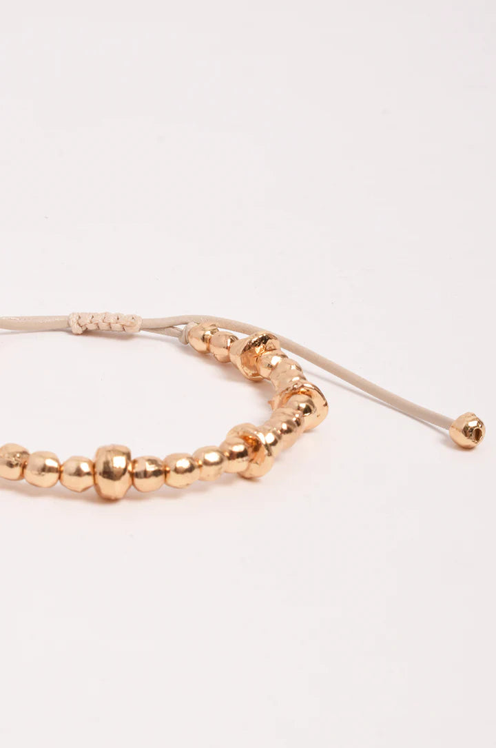 Adjustable Cord Metal Bead Bracelet Camel