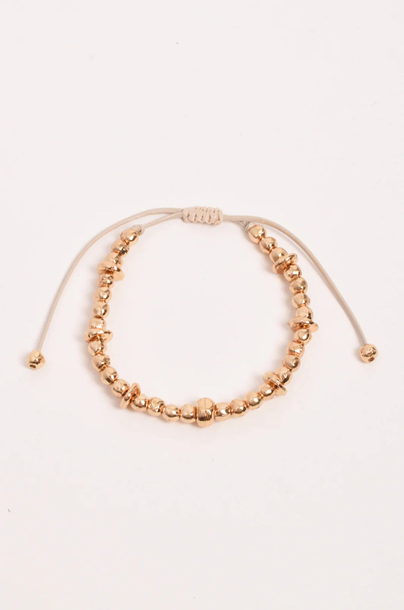 Adjustable Cord Metal Bead Bracelet Camel