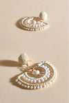 Beaded Crescent Moon Earrings Cream