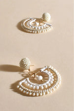 Beaded Crescent Moon Earrings Cream