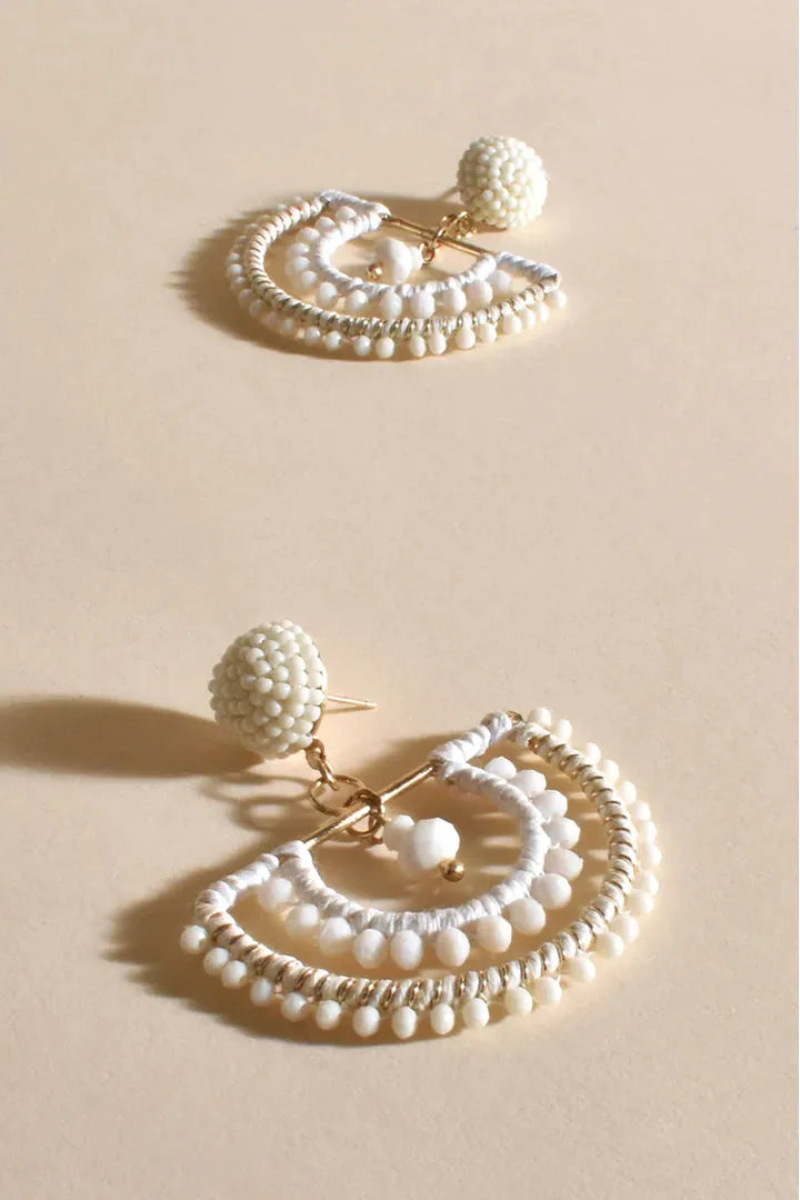 Beaded Crescent Moon Earrings Cream