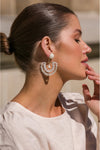 Beaded Crescent Moon Earrings Cream