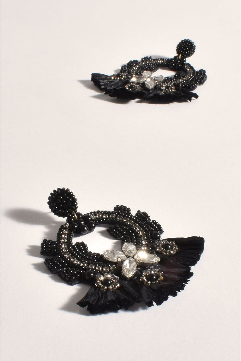 Jewelled Raffia Earring Black