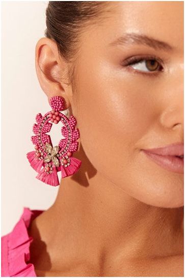 Jewelled Raffia Earring Pink