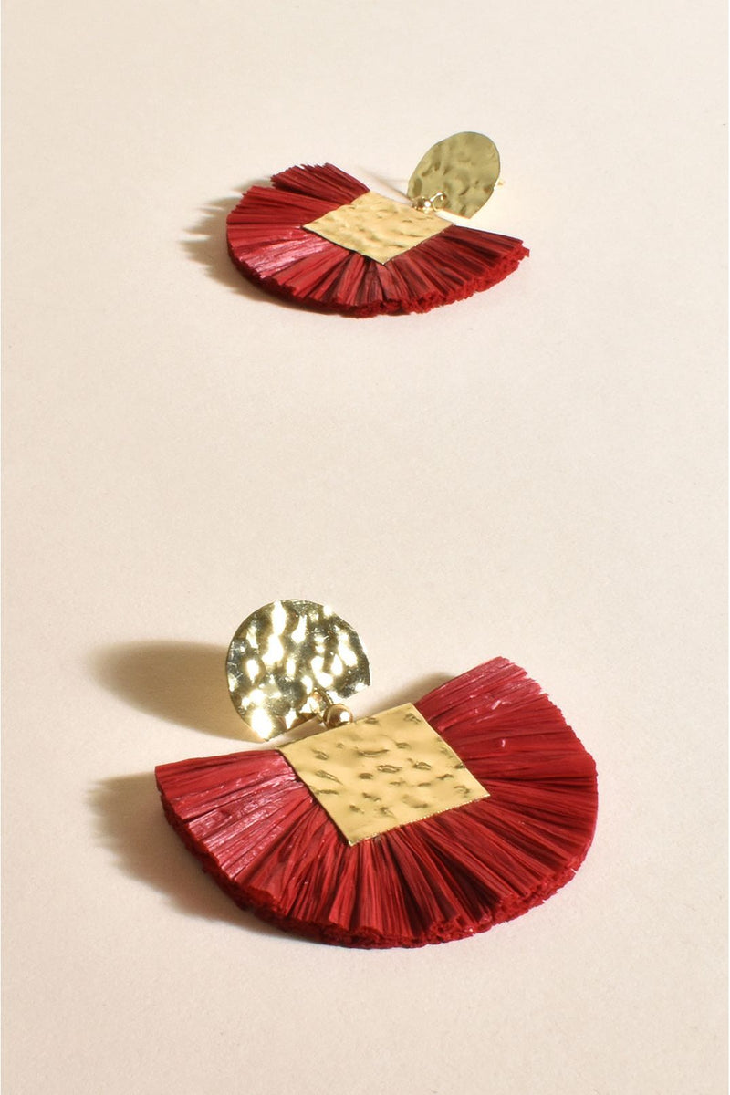 Beaten Metal Fringe Earring Burgundy