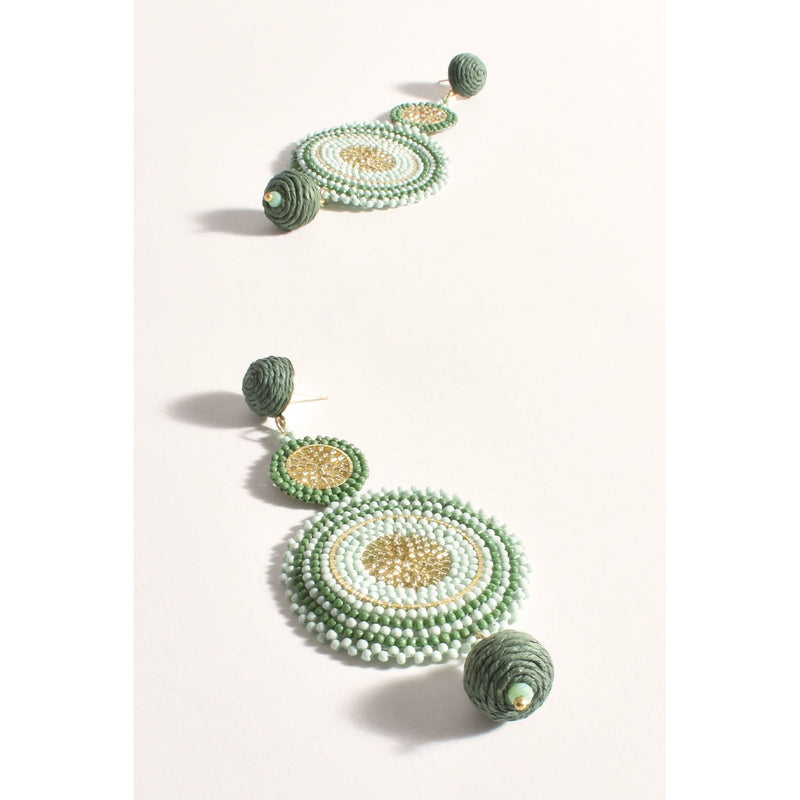 Beaded Circle Statement Earring Green