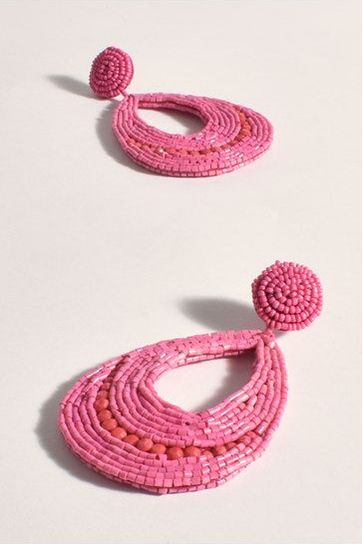 Beaded Teardrop Event Earrings Pink