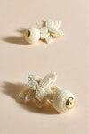 Beaded Flower & Ball Earring Cream