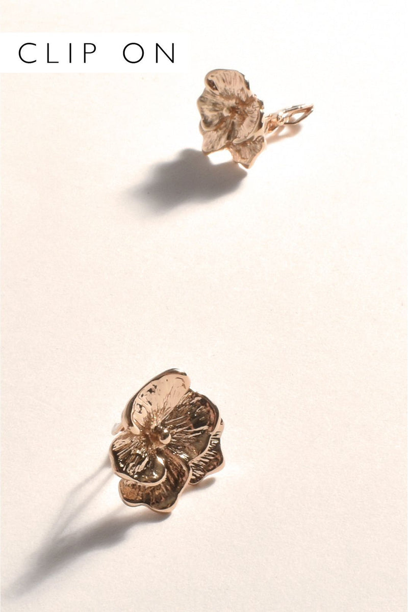 Metal Pansy Clip On Earring Gold