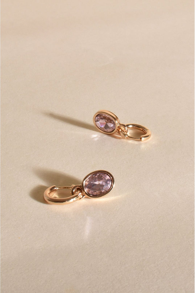 Inga Oval Jewel Drop Mini Hoops Pink