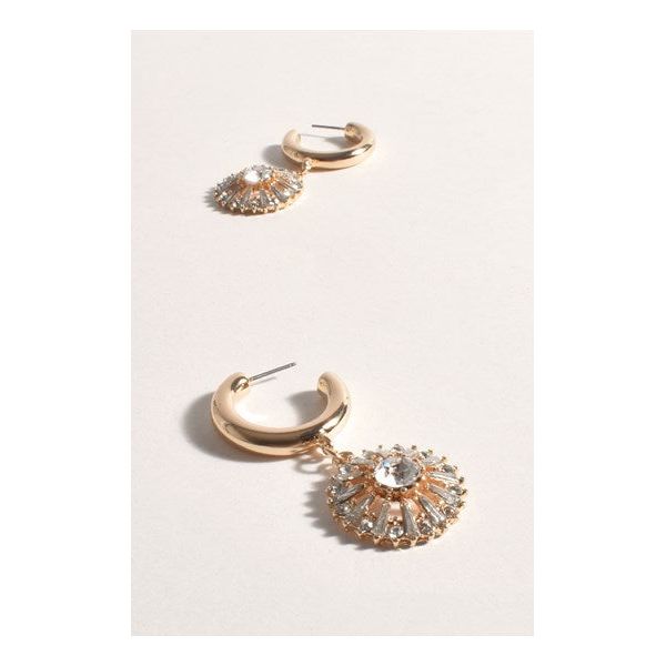 Baguette Jewel Charm Mini Hoops Crystal/Gold