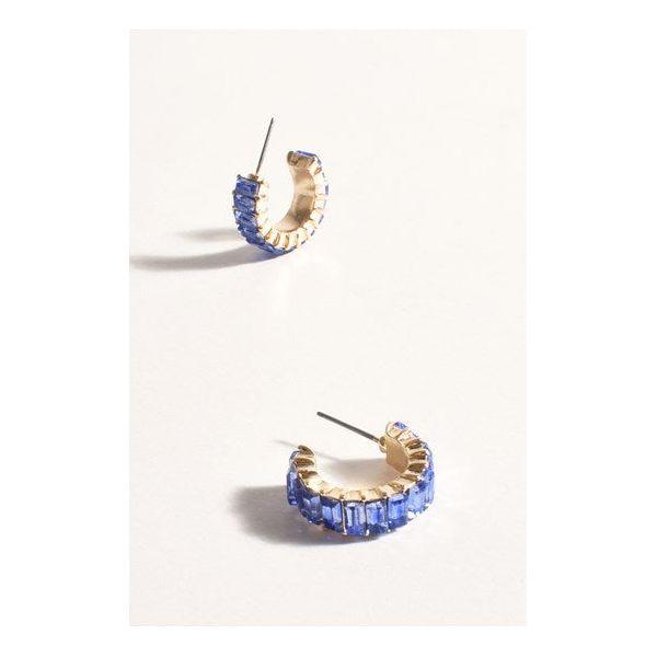 Baguette Jewel Mini Hoops Cobalt/Gold