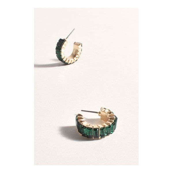 Baguette Jewel Mini Hoops Green/Gold