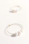 Trio Pearl Fine Wire Hoop Gold