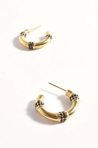 Mini Diamante Panelled Hoop Earrings Gold