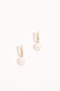 Rectangle Link Pearl Drop Earring Gold