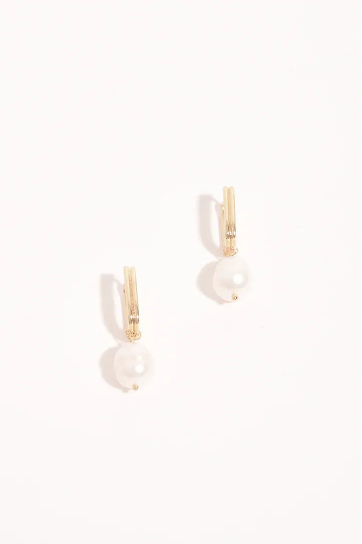 Rectangle Link Pearl Drop Earring Gold