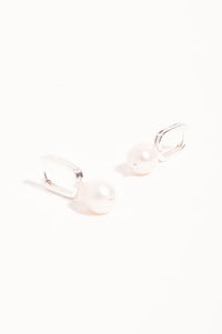 Rectangle Link Pearl Drop Earring Silver