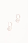 Rectangle Link Pearl Drop Earring Silver