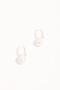 Rectangle Link Pearl Drop Earring Silver
