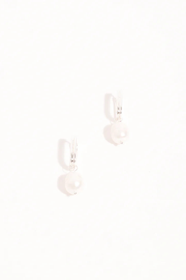 Rectangle Link Pearl Drop Earring Silver