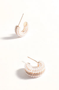 Mini Faux Pearl Hoop Earring Cream