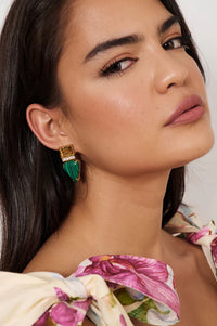 Semi Precious Stone Jewel Event Earrings Green