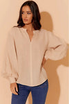 Sofia Longline Linen Top Cream