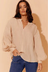 Sofia Longline Linen Top Cream