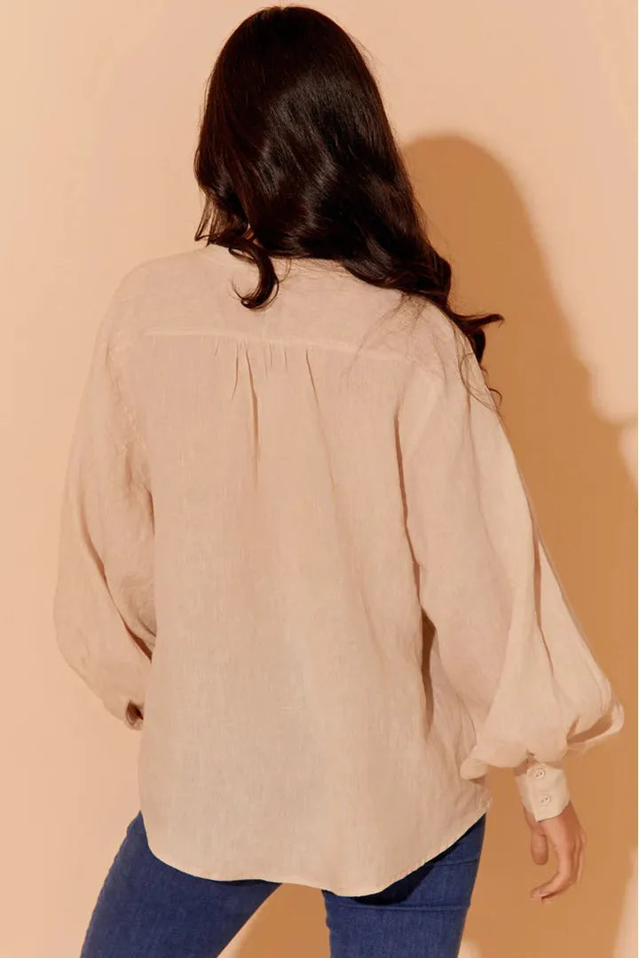 Sofia Longline Linen Top Cream