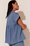 Alicia Pleat Black Shirt Blue