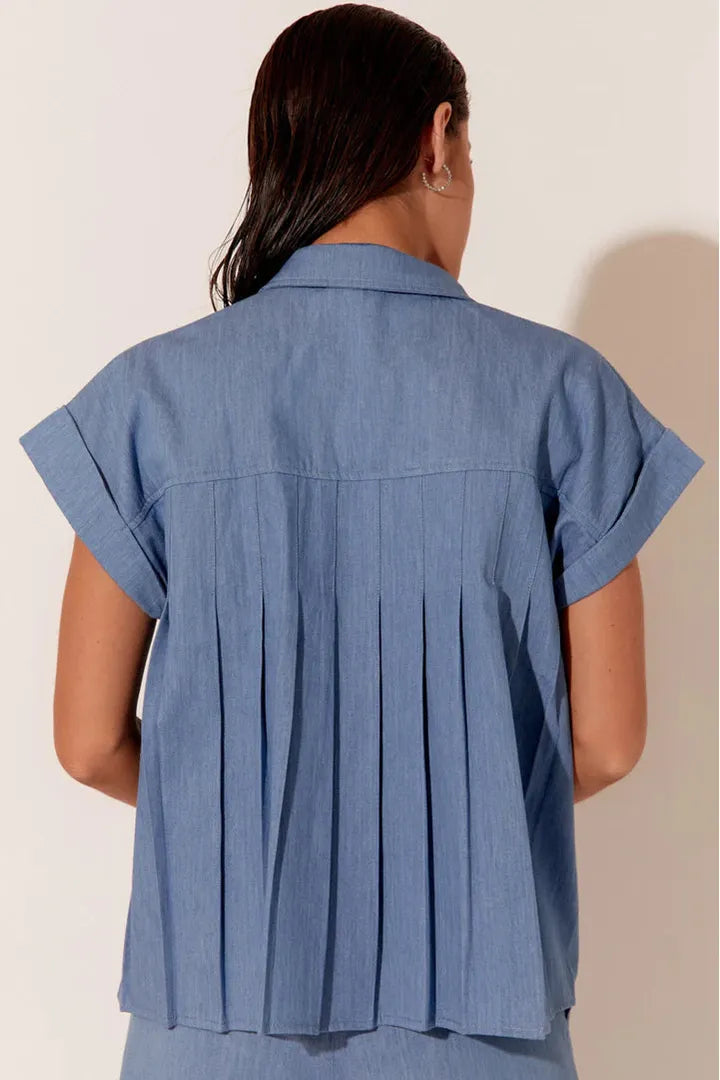 Alicia Pleat Black Shirt Blue